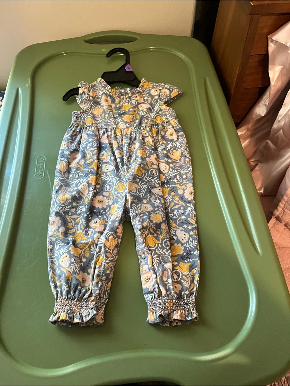 Floral Girls Romper in Blue and Yellow